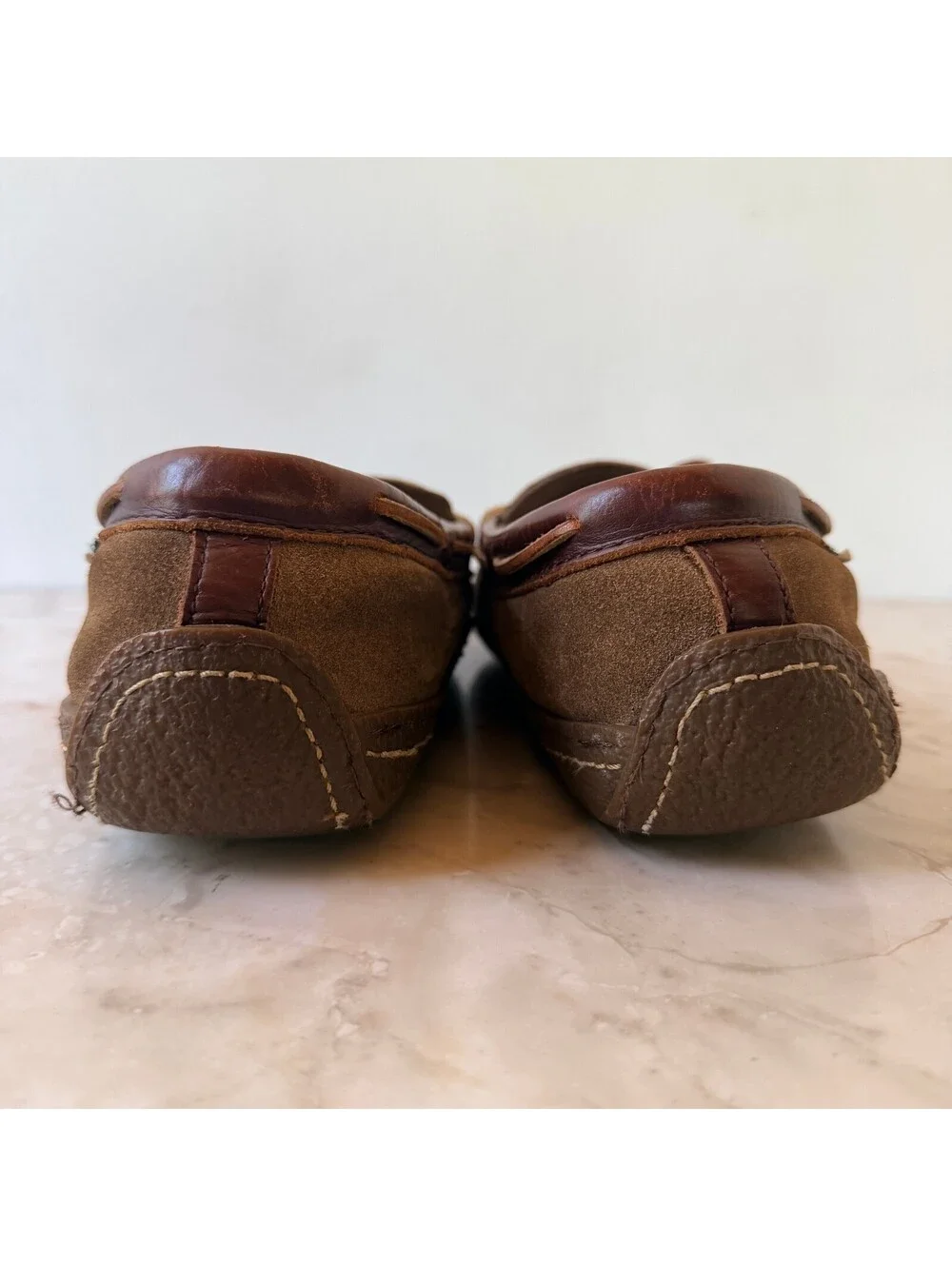 L.L. Bean Brown Suede Moccasin Slippers with Shearling Lining